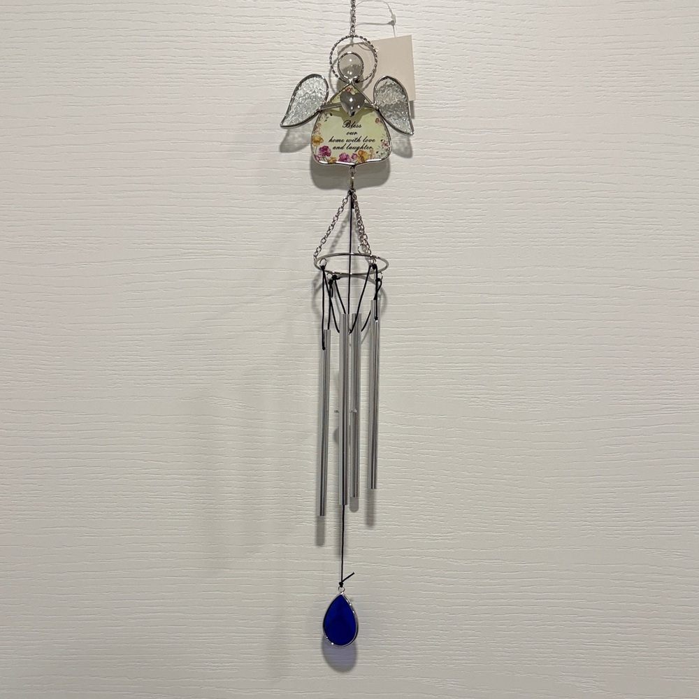 Angel Wall Wind Chime with Blue Glass Teardrop